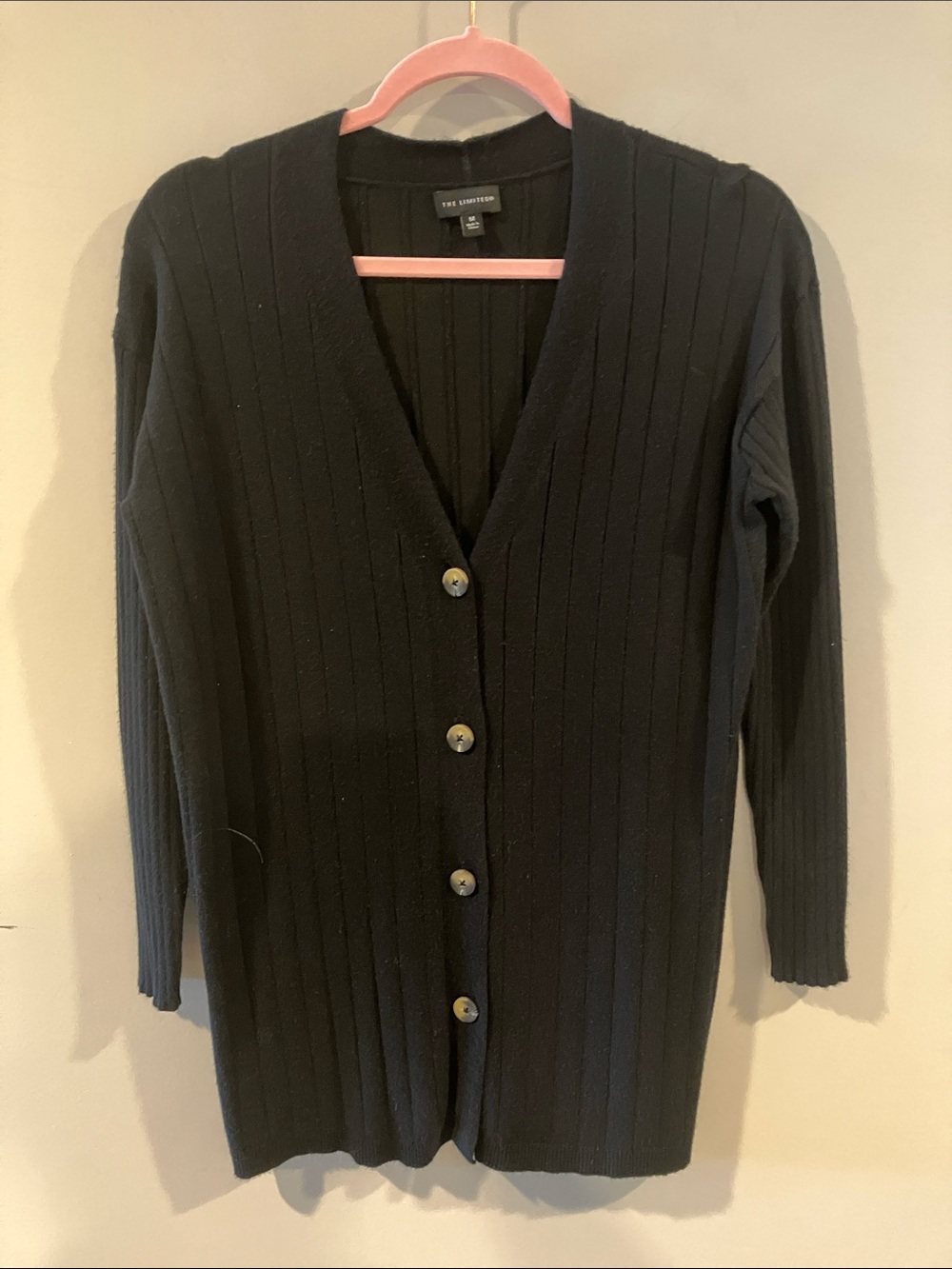 The Limited Black Ribbed V-Neck Button Cardigan medium